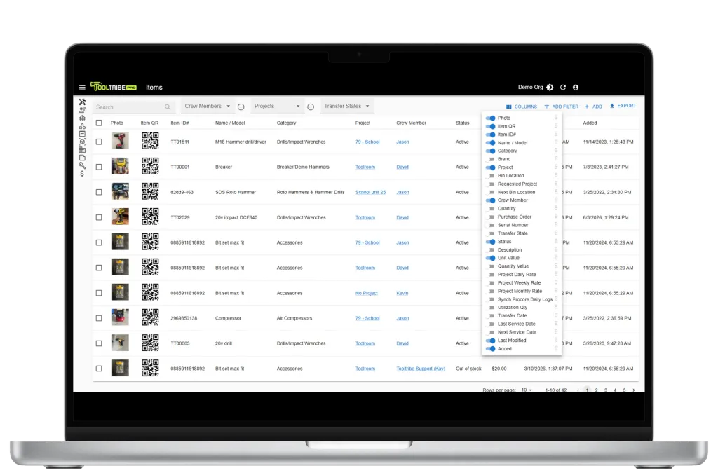 Customizable columns in the admin item list
