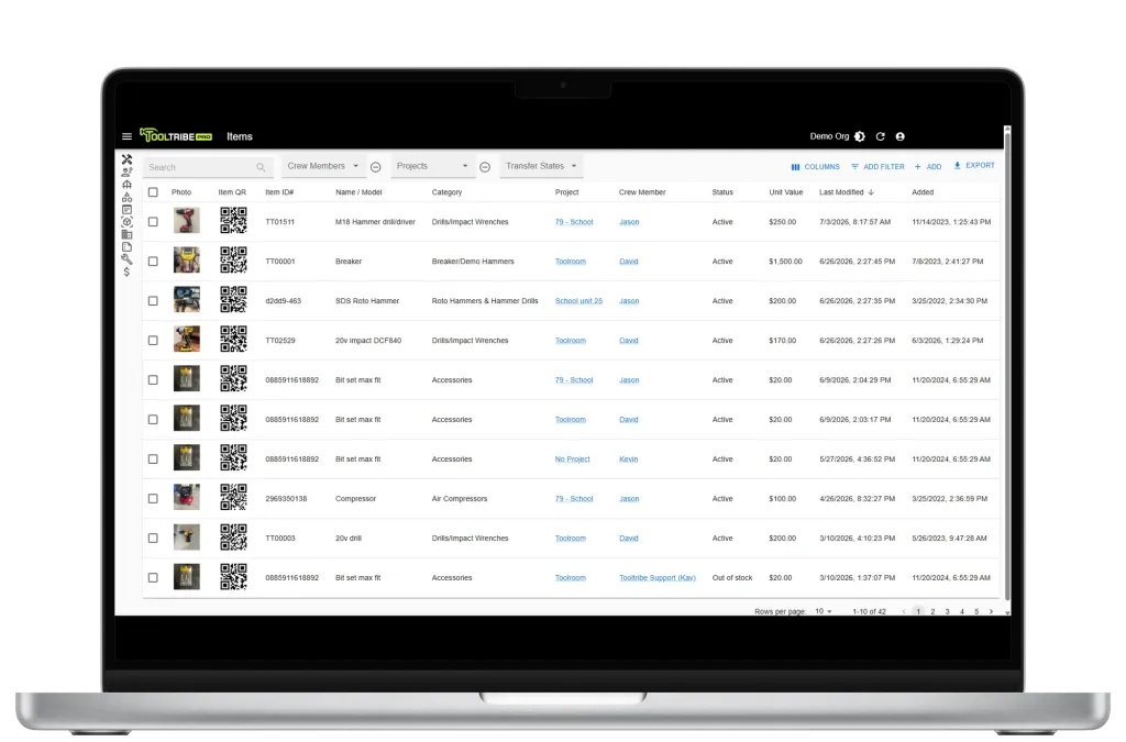 TOOLTRIBE web admin item list