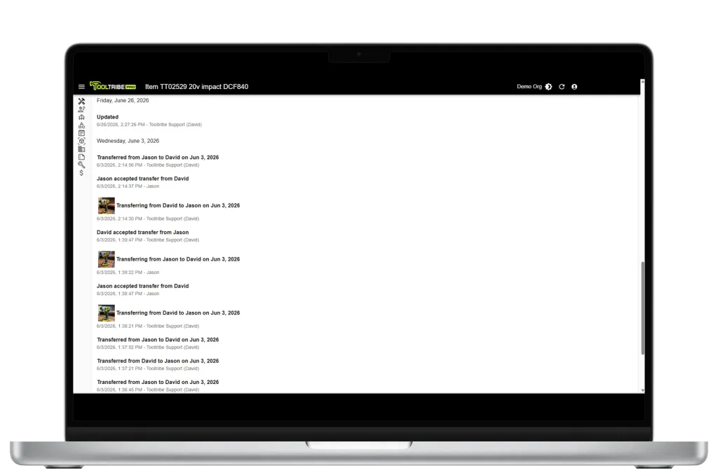 Tool transfer history and audit trail