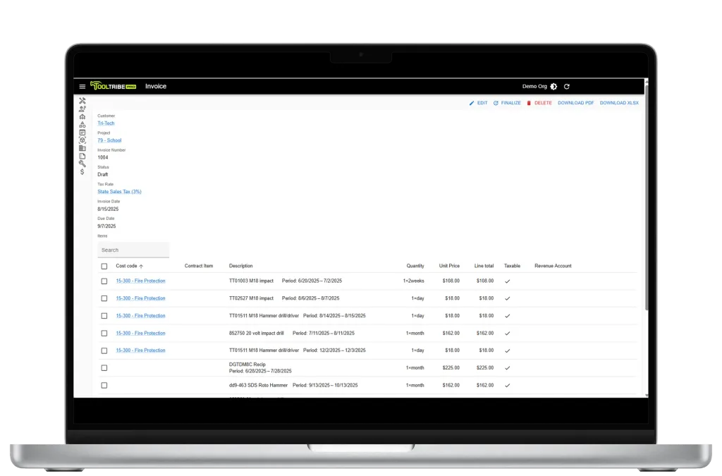 Creating a customer invoice from transfers