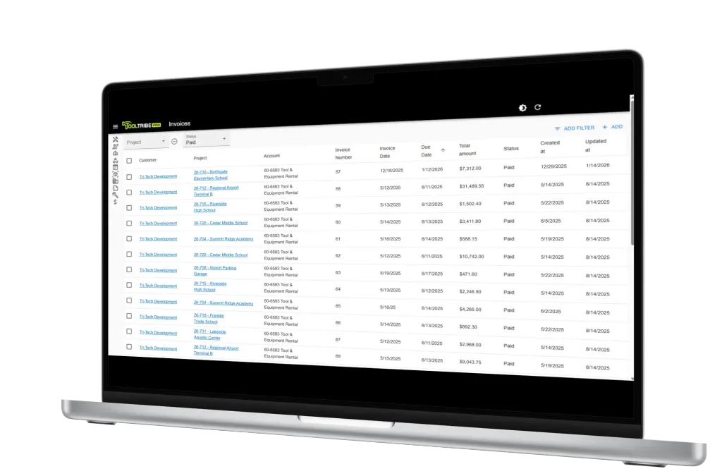TOOLTRIBE project billing invoices screen