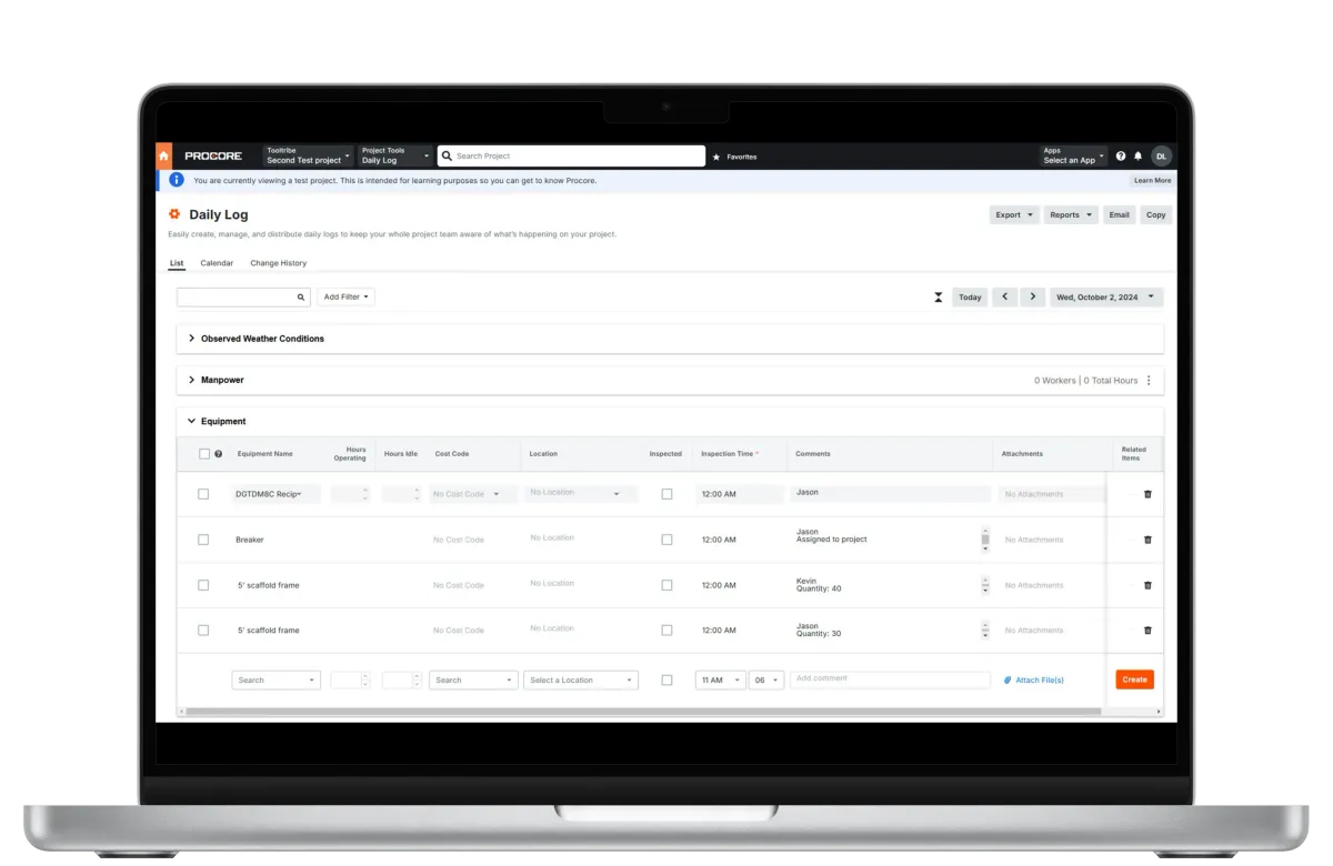 Procore Daily Log Integration Example