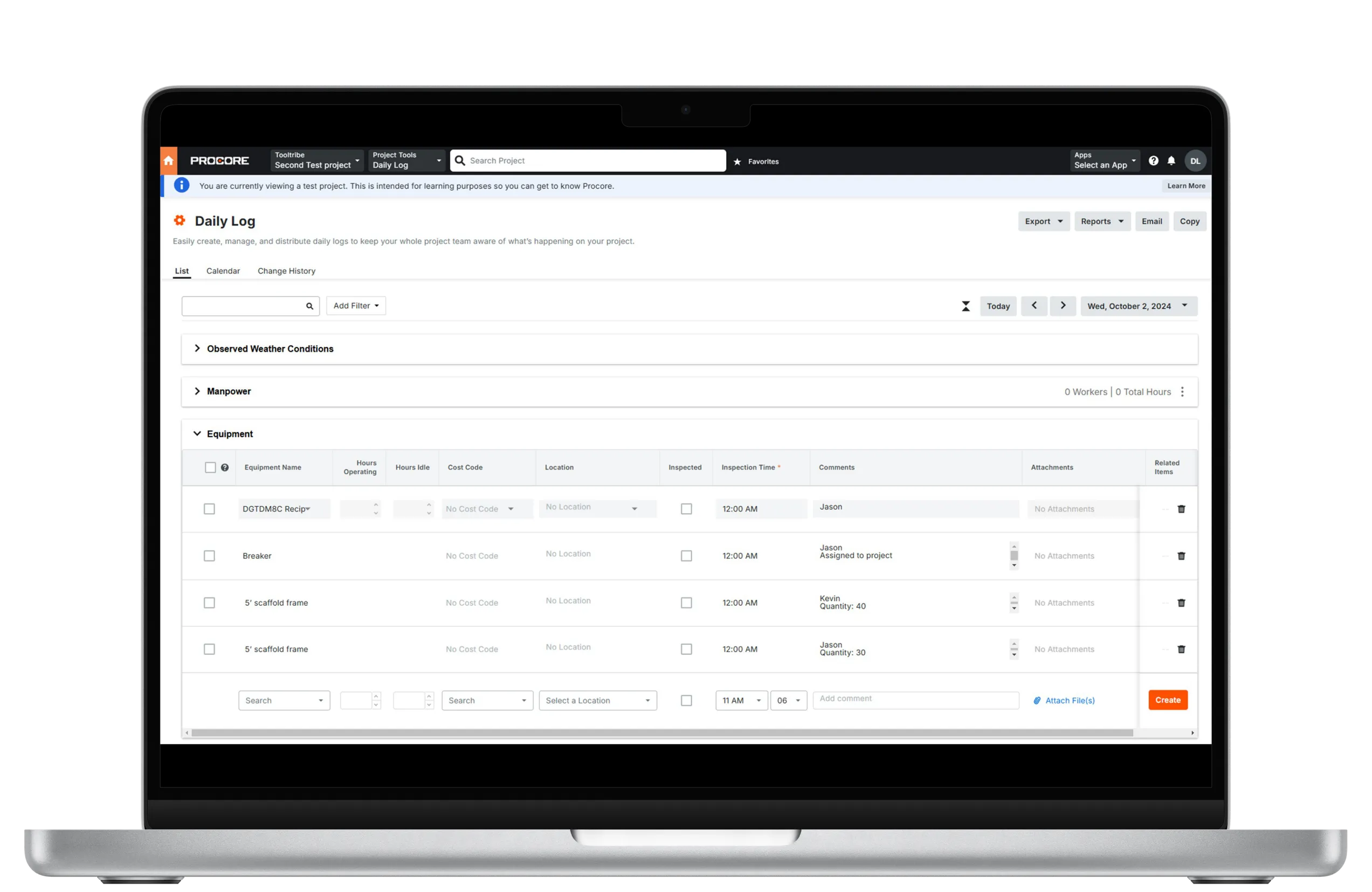 Procore Daily Log Integration Example